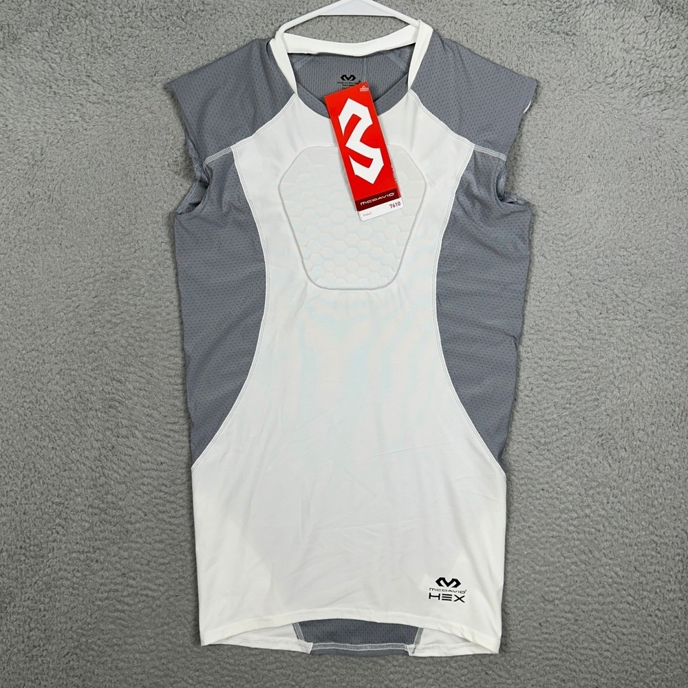 NEW McDavid Hex Sternum Shirt Mens Small White Gray Padded Compression Tank Tops